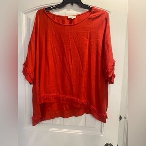 UMGEE BOUTIQUE LINEN BLEND TOP FRINGED SHORT SLEEVE size 2xl